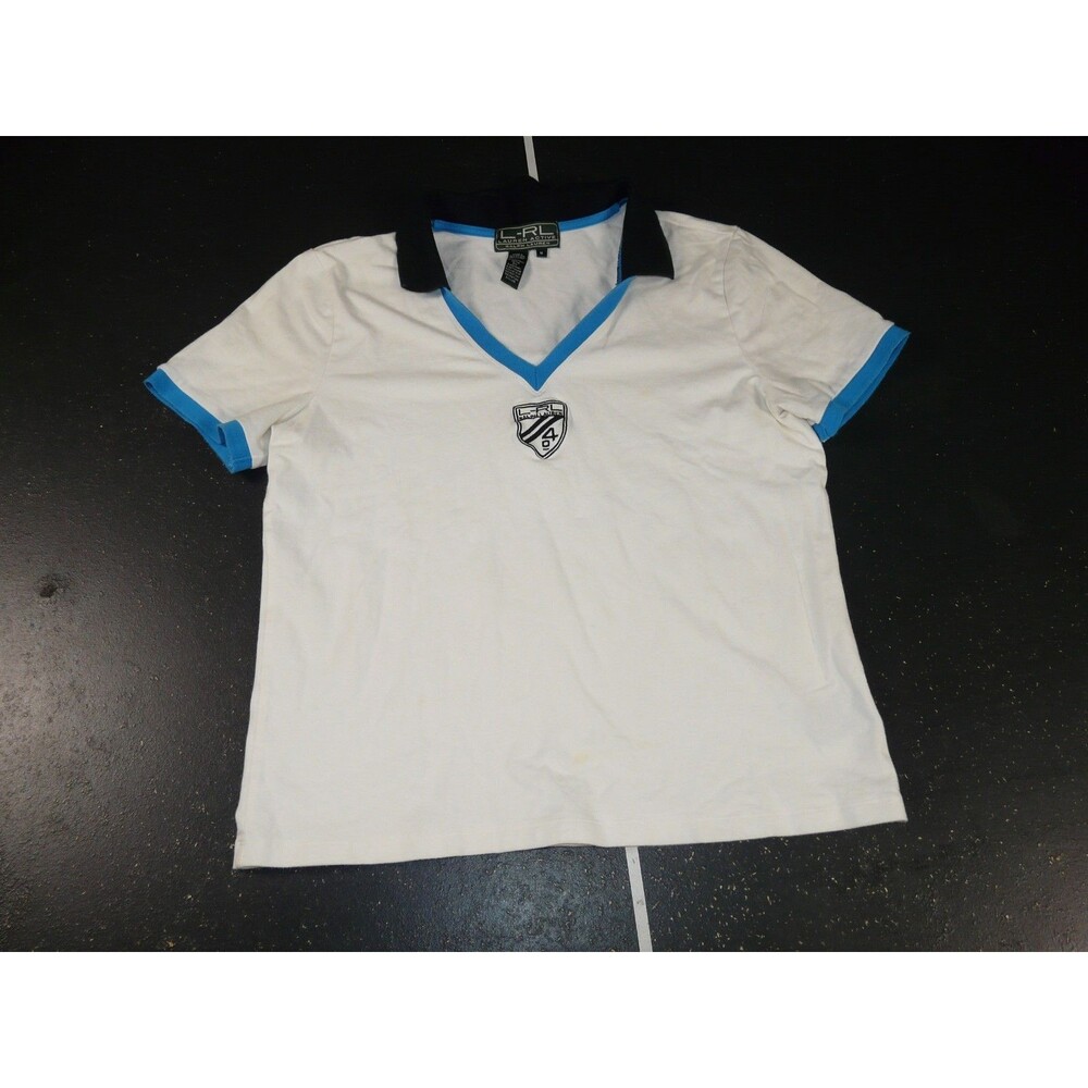 Lauren Ralph Lauren Active Cotton Polo Shirt White Blue Women's Medium - FLAWED